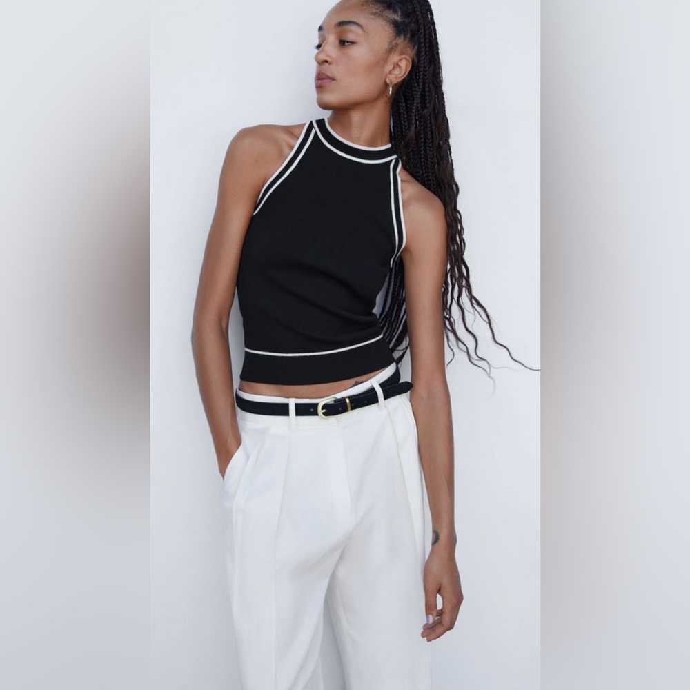 NWT Mango Black & White Contrast Trim Top